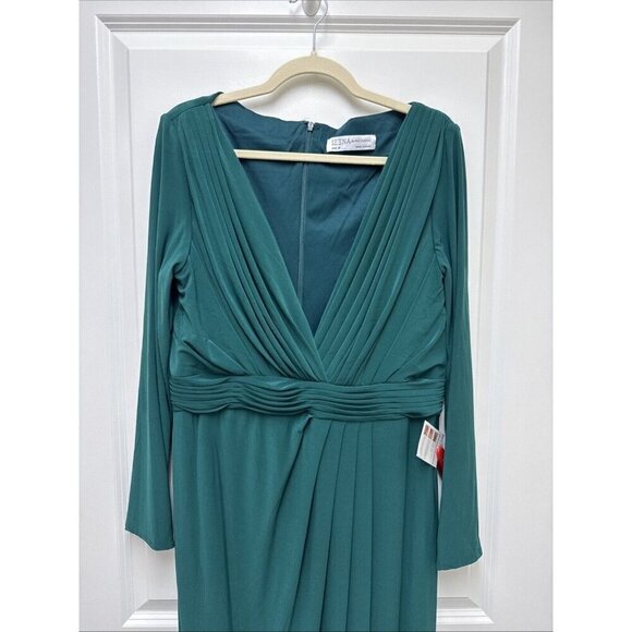 Mac Duggal Size 12 Green 26554 Long Sleeve Wrap Jersey Slit Gown Dress New - Picture 6 of 14